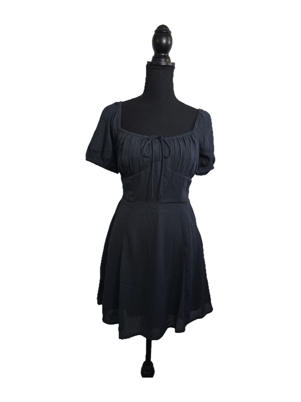 American Eagle Outfitters Black Square-Neck Puff Sleeve Mini Dress